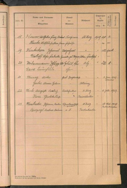 Standesamtsbuch der Stadt Aschaffenburg: Register Eheschließungen 1927 - 1929