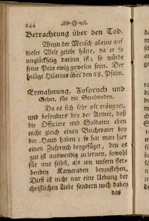 Ermahnung, Zuspruch und Gebet, für die Sterbenden.