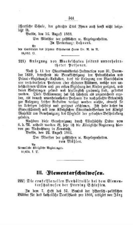 Die confessionellen Verhältnisse bei dem Elementarschulwesen der Provinz Schlesien : [V. Elementarschulwesen]