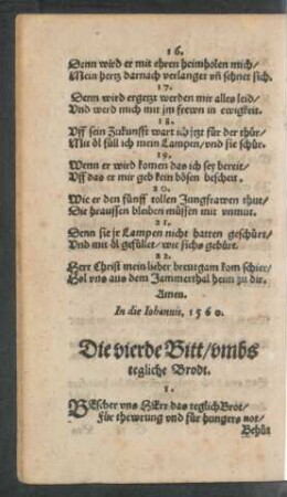 Die vierde Bitt/ umbs tegliche Brodt.