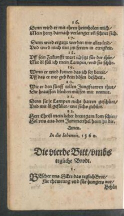 Die vierde Bitt/ umbs tegliche Brodt.