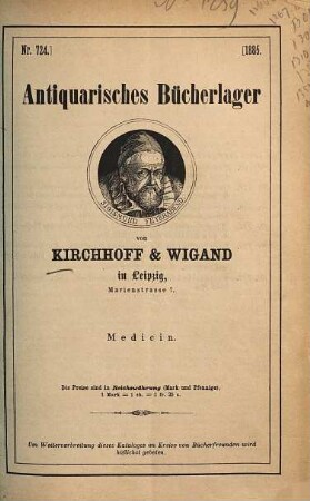 Antiquarisches Bücherlager von Kirchhoff & Wigand in Leipzig. 724. 1885