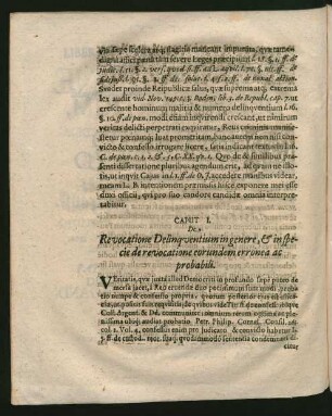 Caput I. De Revocatione Delinquentium in genere, & in specie de revocatione eorundem erronea ac probabili.