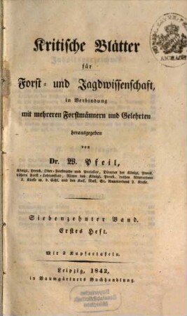Kritische Blätter für Forst- und Jagdwissenschaft, 17. 1842