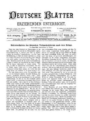 Kulturaufgaben des deutschen Volksschullehrers nach dem Kriege