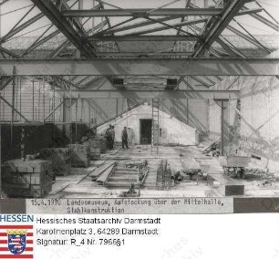 Darmstadt, Hessisches Landesmuseum / Bild 1 und 2: Aufstockung der Mittelhalle, Stahlkonstruktion