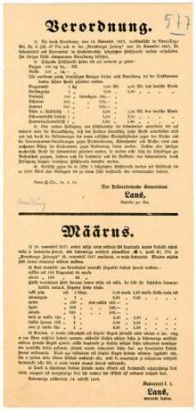"Verordnung." Festsetzung der Höchstpreise für Lebens- und Futtermittel