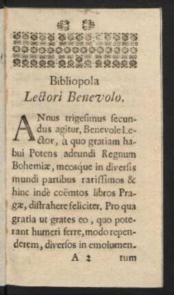 Bibliopola Lectori Benevolo.