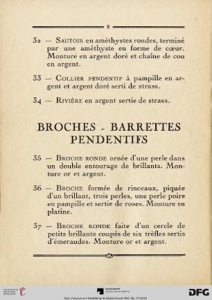 Broches - Barrettes - Pendentifs (Nr. 35-62)