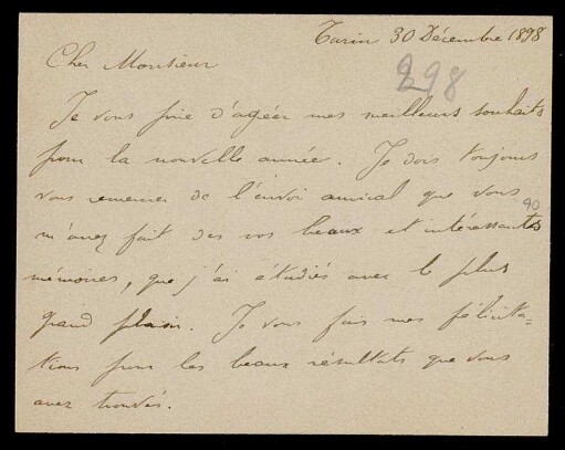 Nr. 1: Brief von Vito Volterra an Adolf Hurwitz, Turin, 30.12.1898