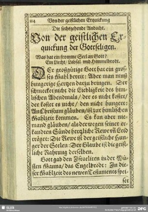 Die sechszehende Andacht. von der geistlichen Erquickung der Gottseligen