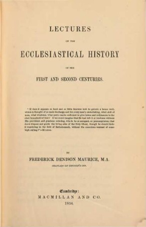 Lectures on the ecclesiastical history of the first and second centuries
