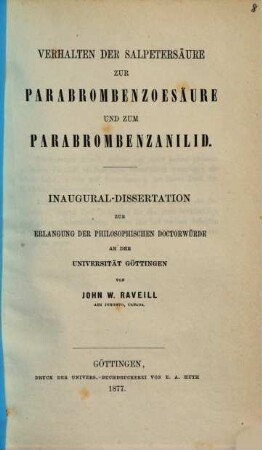 Verhalten der Salpetersäure zur Parabrombenzoesäure und zum Parabrombenzanilid : Inaug. Diss.