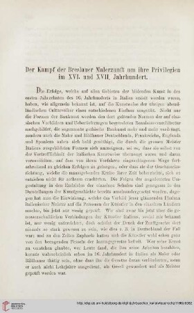 Der Kampf der Breslauer Malerzunft um ihre Privilegien im XVI. und XVII. Jahrhundert