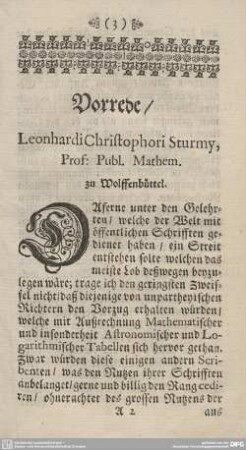 Vorrede / Leonhardi Christophori Sturmy, Prof: Publ. Mathem. zu Wolffenbüttel.
