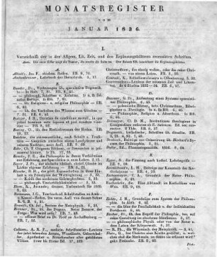 Monatsregister vom Januar 1836
