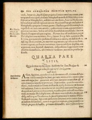 Quarta Pars Litis. Quis sensus verborum Aristotelis ...