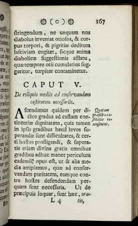Caput V. De reliquis mediis ad conservandam castitatem necessariis.