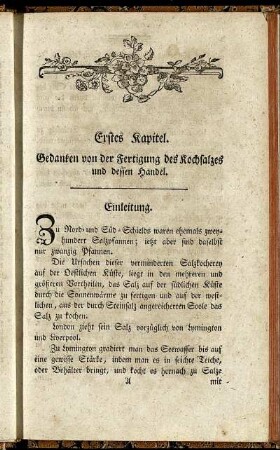 Erstes Kapitel. Gedanken von der Fertigung des Kochsalzes und dessen Handel.
