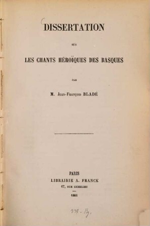 Dissertation sur les chants héroïques des Basques