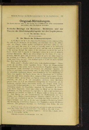 Kritische Beiträge zur Mutations-, Selektions- und zur Theorie der Zeichnungsphylogenie bei den Lepidopteren.