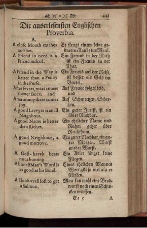 Die auserlesensten Englischen Proverbia.
