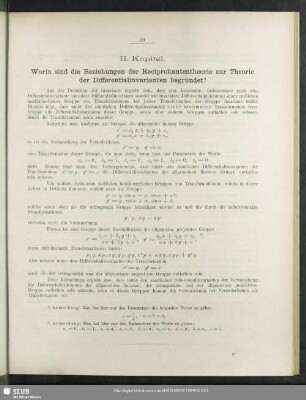 II. Kapitel. Worin sind die Beziehungen der Reciprokantentheorie zur Theorie der Differentialinvarianten begründet?