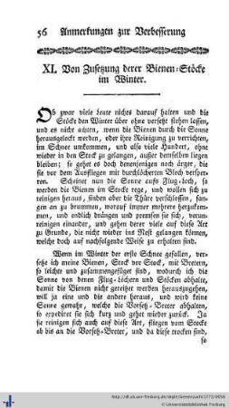 XI. Von Zusetzung derer Bienen-Stöcke im Winter.