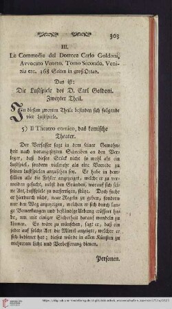 2: [Rezension von: Le Commedie del Dottore Carlo Goldoni, Avvocato Veneto, Tomo Secondo]