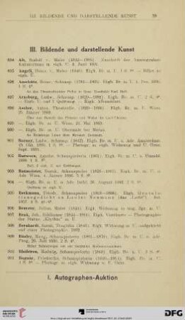 III. Bildende und darstellende Kunst (Nr. 894-1028)