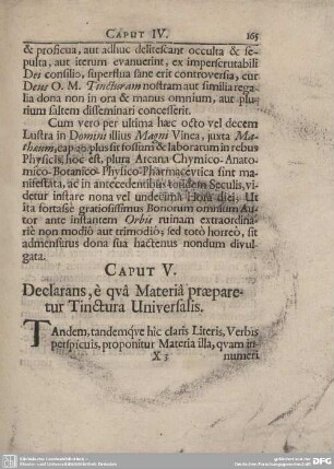 CAPTUT V. Declarans, è qvâ Materiâ praetur Tinctura Universalis.