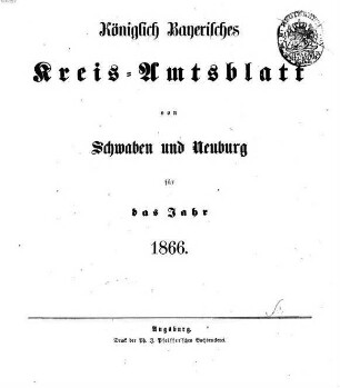 Königlich Bayerisches Kreis-Amtsblatt von Schwaben und Neuburg. 1866