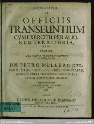 Dissertatio de officiis transeuntium cum exercitu per aliorum territoria