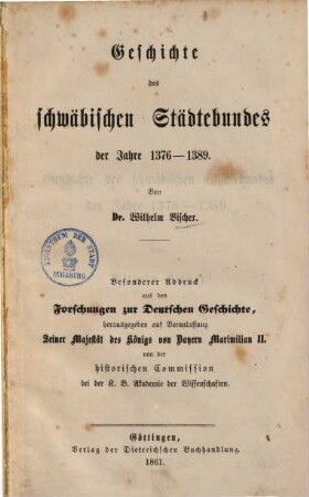 Geschichte des schwäbischen Städtebundes der Jahre 1376 - 1389