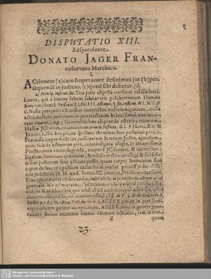 Disputatio XIII [XII]. Respondente Donato Jager