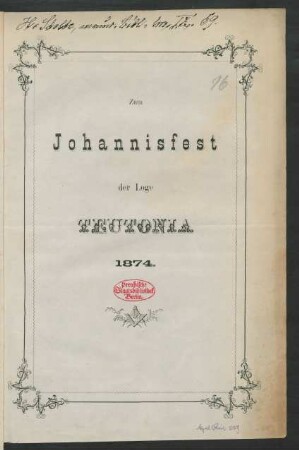 Zum Johannisfest der Loge Teutonia 1874