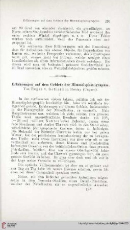 Erfahrungen auf dem Gebiete der Himmelsphotographie