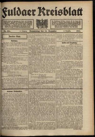Zweite Ausgabe vom Donnerstag, den 14. Dezember 1911.