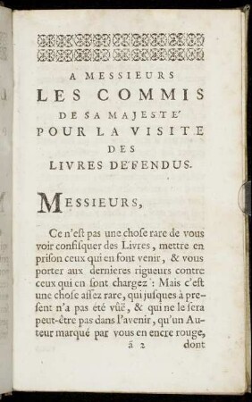 A Messieurs Les Commis De Sa Majeste Pour La Visite Des Libres Defendus