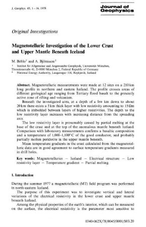 Magnetotelluric investigation of the lower crust and upper mantle Beneath Iceland