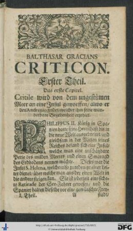 Balthasar Gracians Criticon. Erster Theil.