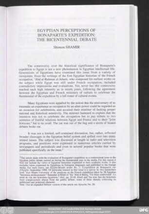 Egyptian Perceptions Of Bonaparte's Expedition: The Bicentennial Debate Shimon Shamir