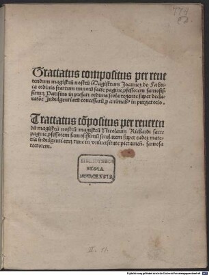 Super declaratione indulgentiarum concessarum pro animabus in purgatorio : mit Auszügen aus Antoninus : Summa theologica