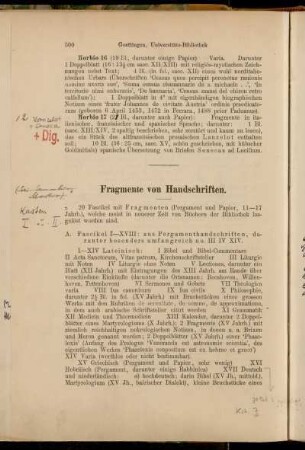 Fragmente von Handschriften.