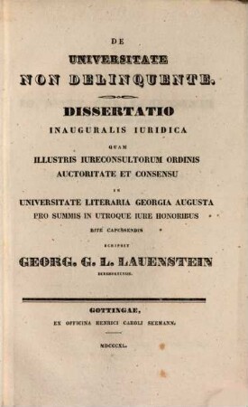 De universitate non delinquente commentatio