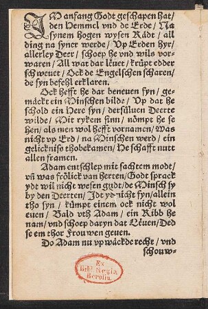 JM anfang Godt geschapen hat/ || den Hemmel vnd de Erde/