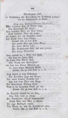 Bonifazius-Lied bei Enthüllung und Einweihung des Denkmals gesungen von der Schuljugend zu Fulda.