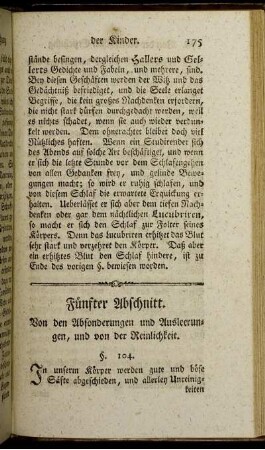 Fünfter Abschnitt. Von den Absonderungen und Ausleerungen, und von der Reinlichkeit.