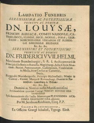 Laudatio Funebris ... Dn. Louysae ...
