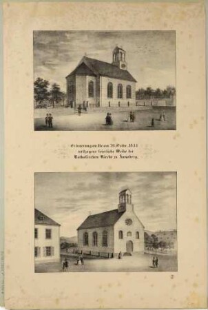 Zwei Darstellungen von der Katholischen Kirche (Heiliges Kreuz) in Annaberg (ab 1945 Annaberg-Buchholz) anlässlich der feierlichen Weihe am 30. Oktober 1844